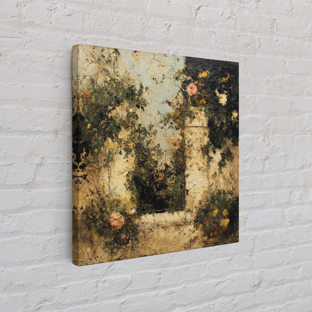 Sunlit Meadow with Delicate Flowers Framed Canvas Print, Guest Bedroom Art, Bedroom Prints, Bedroom Decor, Oil Painting, Guest, GBA-1x1-63