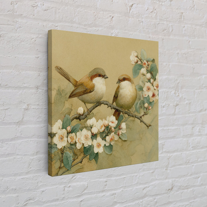 Small Bird Pair on Flowering Branch Canvas Print, Guest Bedroom Art, Funky Wall Art, Bedroom Decor, Watercolor Art, Guest, GBA-1x1-76