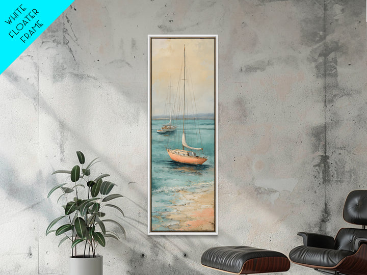 Soft Watercolor Sailboat on Quiet Water Framed Canvas Print, Guest Bedroom Art, Funky Wall Art, Bedroom Decor, Oil Painting, GBA-1x3-30