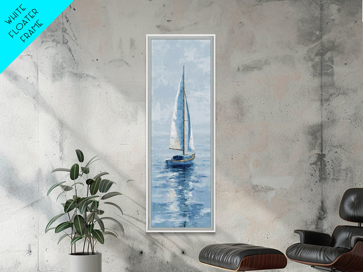 Soft Watercolor Sailboat on Quiet Water Framed Canvas Print, Guest Bedroom Art, Funky Wall Art, Bedroom Decor, Oil Painting, GBA-1x3-54