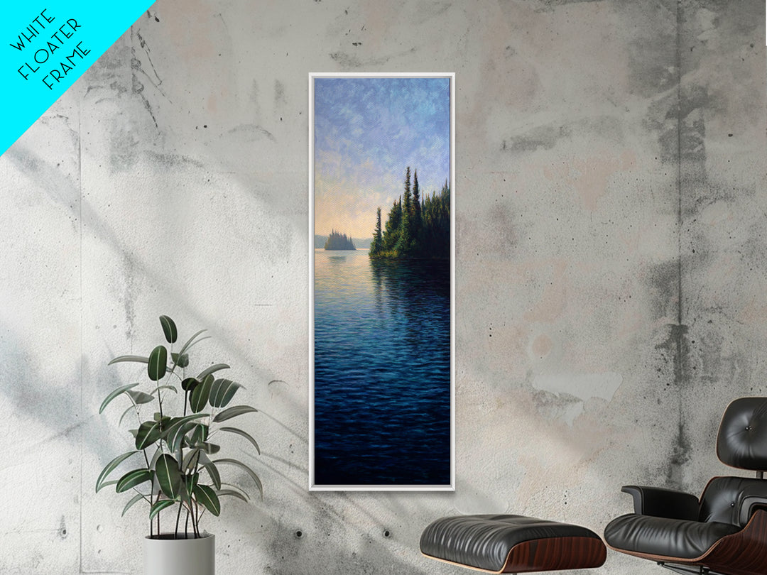 Quiet Lake Landscape at Early Morning Framed Canvas Print, Guest Bedroom Art, Neutral Decor, Bedroom Decor, Oil Painting, Guest, GBA-1x3-62