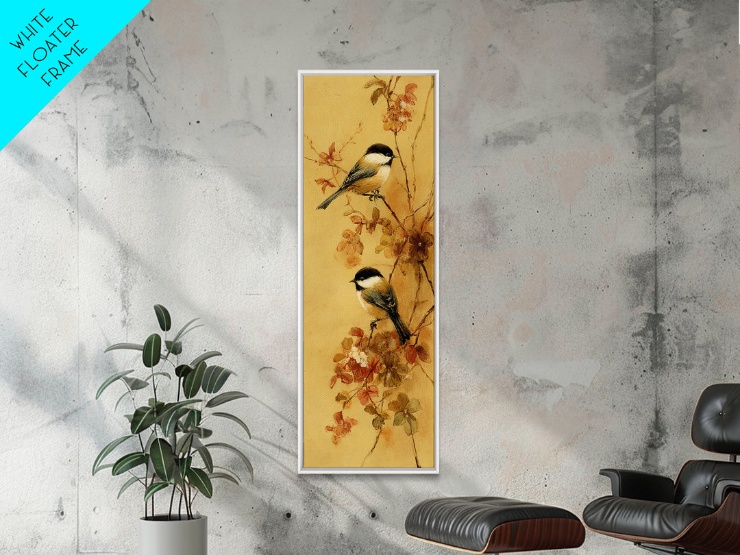 Small Bird Pair on Flowering Branch Framed Canvas Print, Guest Bedroom Art, Framed Wall Art, Bedroom Decor, Watercolor Art, GBA-1x3-64