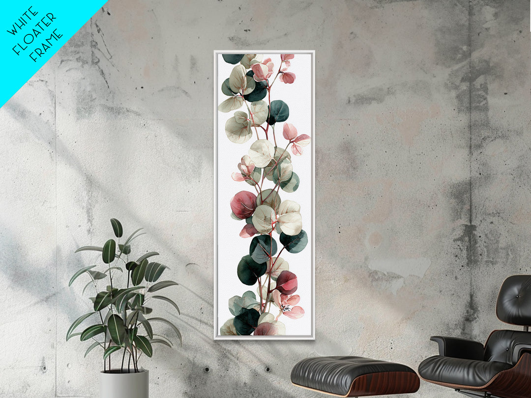 Calming Eucalyptus Watercolor Branches Framed Canvas Print, Guest Bedroom Art, Farmhouse Wall Art, Bedroom Decor, GBA-1x3-70