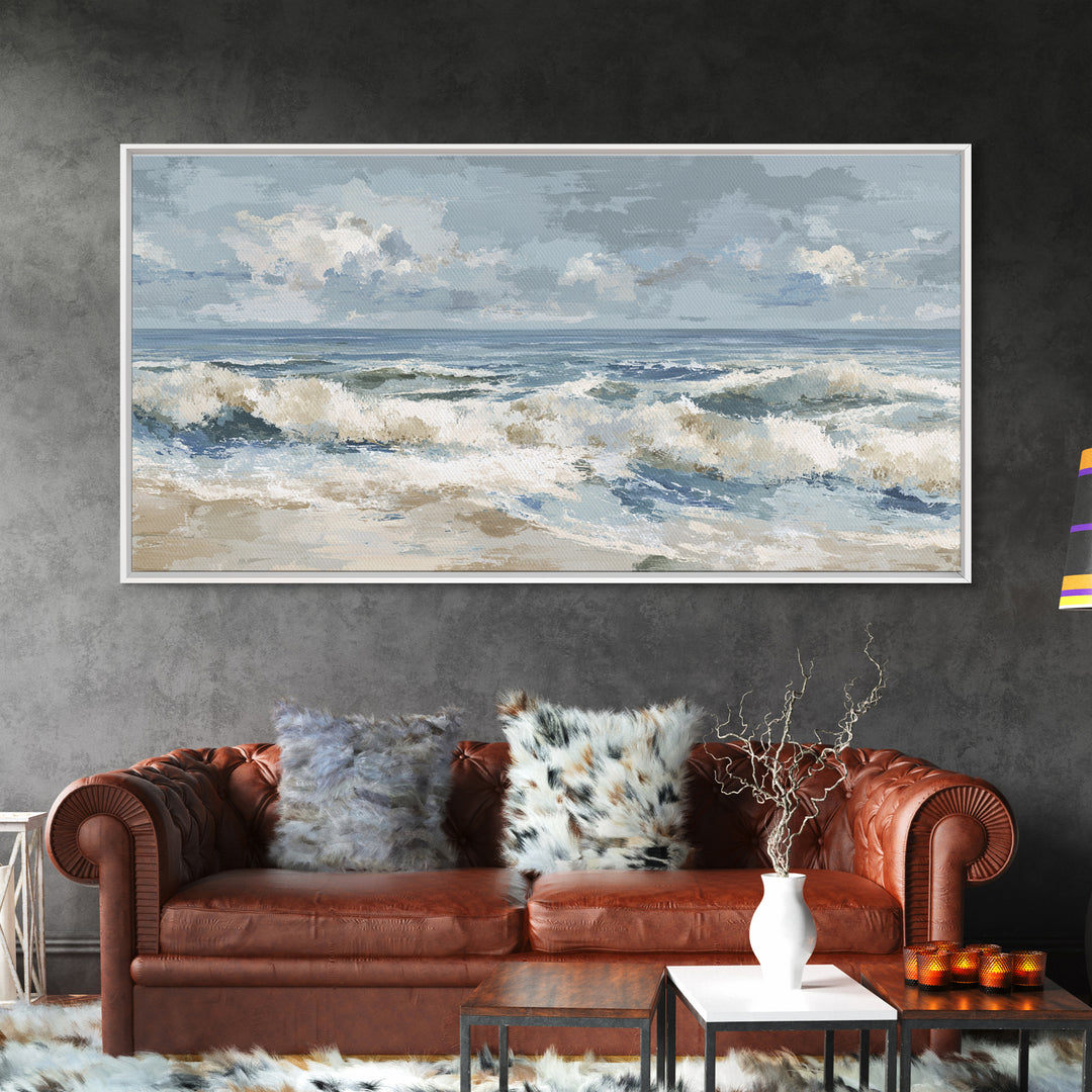 Coastal Dunes in Pale Blue and Sand Framed Canvas Print, Guest Bedroom Art, Home Decor, Bedroom Decor, Fine Art, Guest, GBA-2x1-1