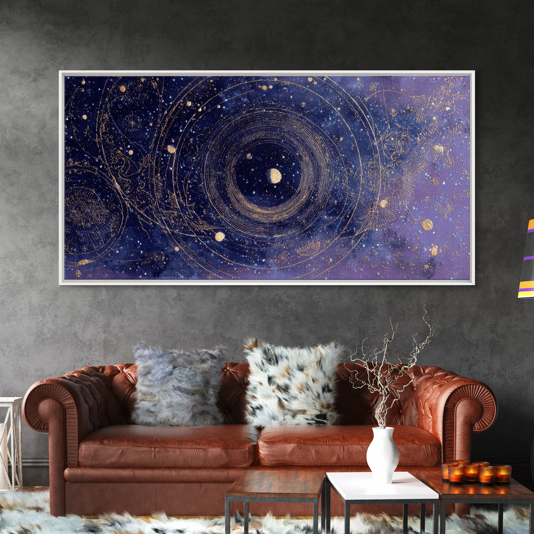 Minimal Moon and Stars Composition Framed Canvas Print, Guest Bedroom Art, Art Print, Bedroom Decor, Fine Art, Guest, GBA-2x1-12