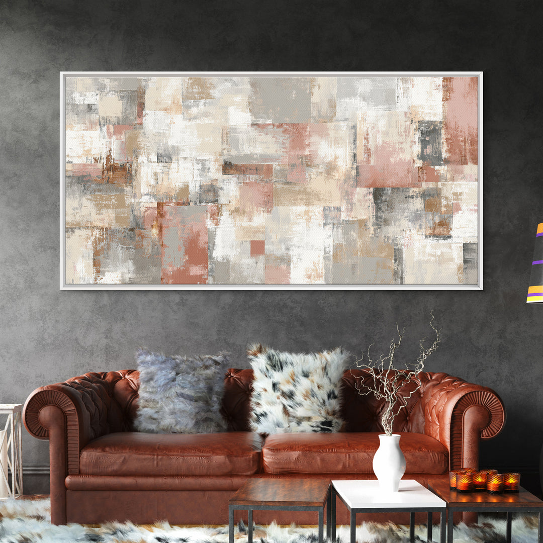 Warm Terracotta Shapes Framed Canvas Print, Guest Bedroom Art, Statement Artwork, Bedroom Decor, Abstract Art, Guest, GBA-2x1-18