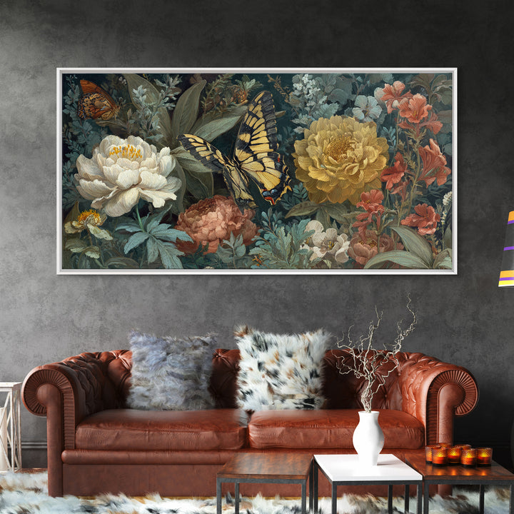 Garden Butterfly and Flowers Specimen Study Canvas Print, Guest Bedroom Art, Downloadable Prints, Bedroom Decor, Guest, GBA-2x1-19
