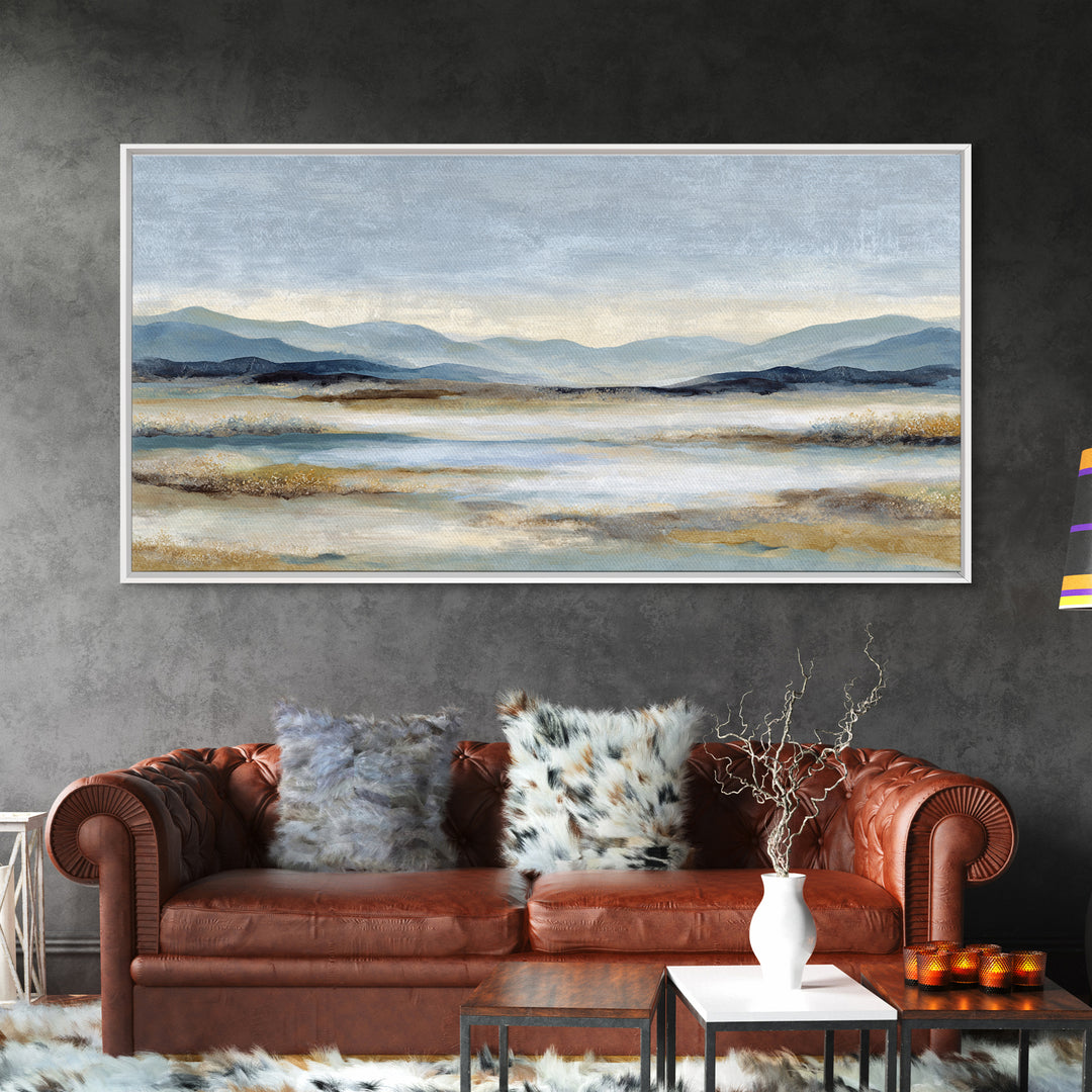 Gentle Rain over Distant Hills Framed Canvas Print, Guest Bedroom Art, Statement Artwork, Bedroom Decor, Fine Art, Guest, GBA-2x1-20