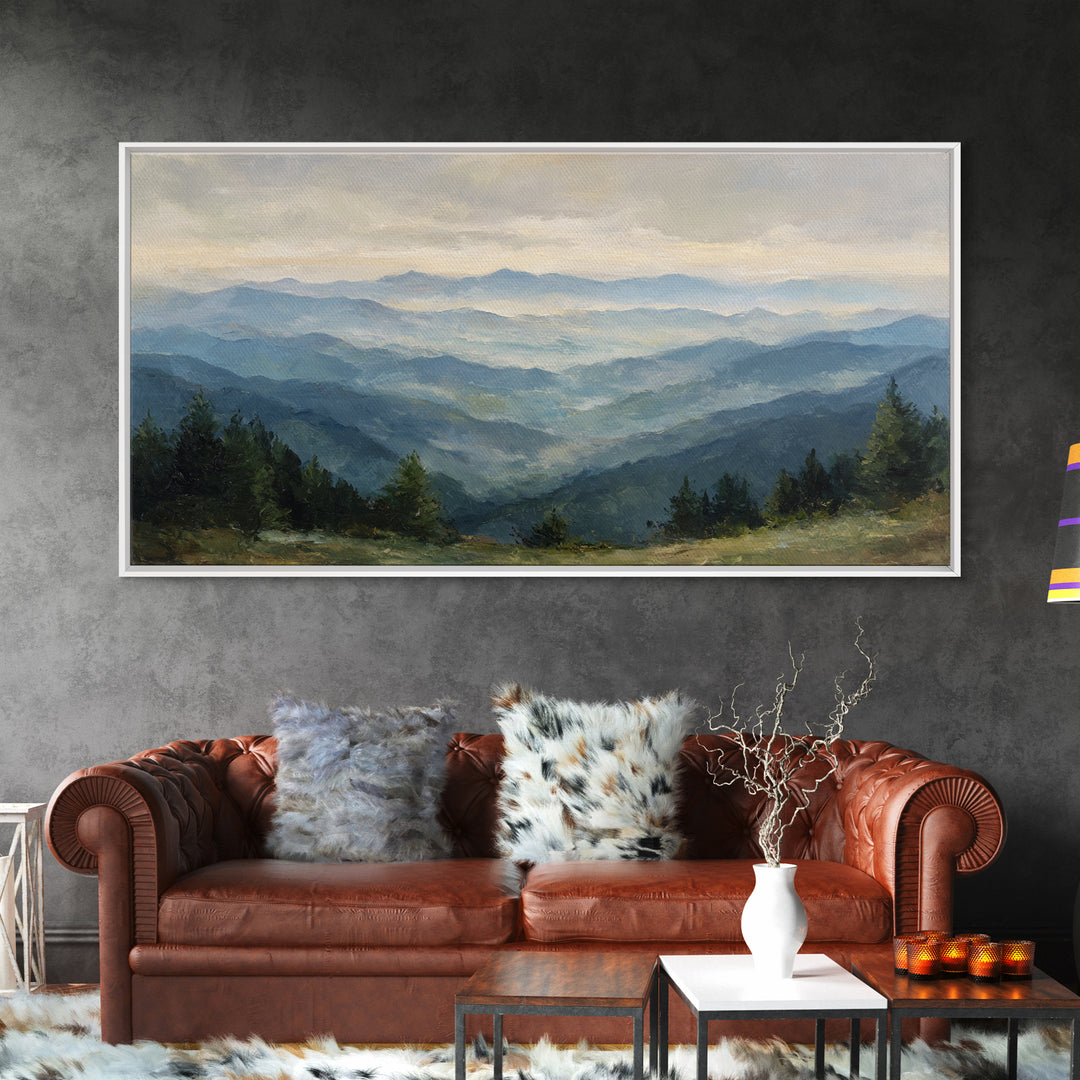 Soft Mountain Horizon Framed Canvas Print, Guest Bedroom Art, Bedroom Decor, Oil Painting, Guest, Above Bed Decor, GBA-2x1-3
