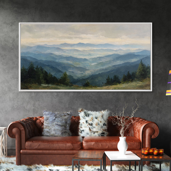 Soft Mountain Horizon Framed Canvas Print, Guest Bedroom Art, Bedroom Decor, Oil Painting, Guest, Above Bed Decor, GBA-2x1-3