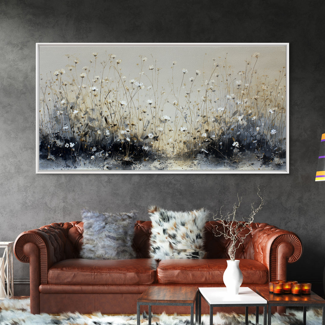 Sunlit Meadow with Delicate Flowers Framed Canvas Print, Guest Bedroom Art, Bedroom Decor, Watercolor Art, Guest, GBA-2x1-35