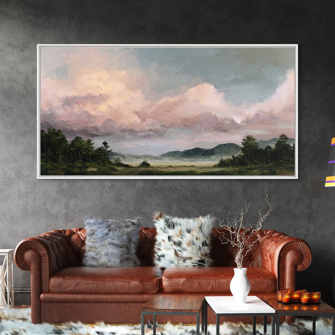 Romantic Cloudscape in Blush and Ivory Framed Canvas Print, Guest Bedroom Art, Printable Art, Bedroom Decor, Fine Art, Guest, GBA-2x1-55