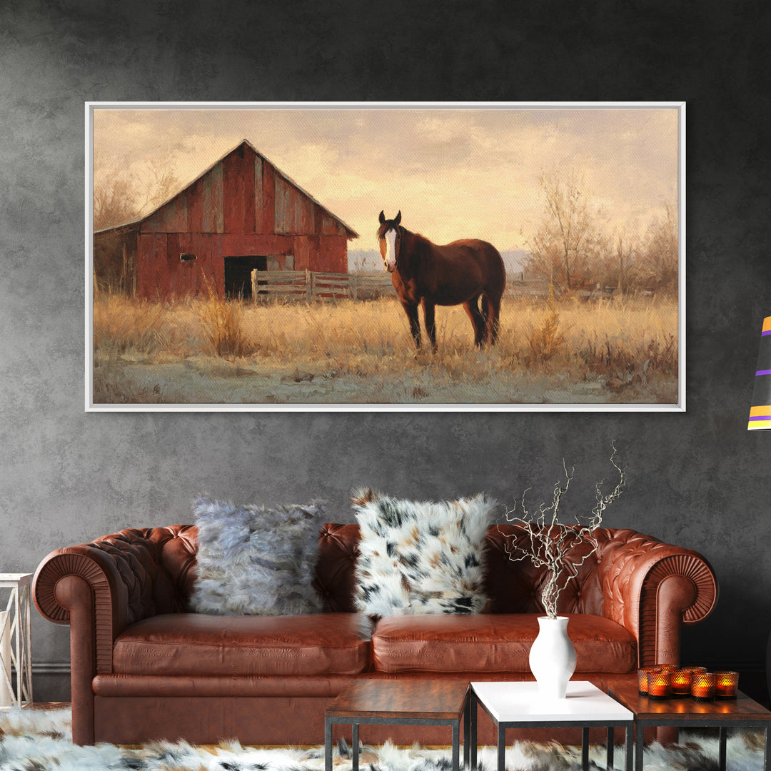 Quiet Horse Pasture at Sunset Framed Canvas Print, Guest Bedroom Art, Prints, Bedroom Decor, Abstract Art, Guest 165, GBA-2x1-65