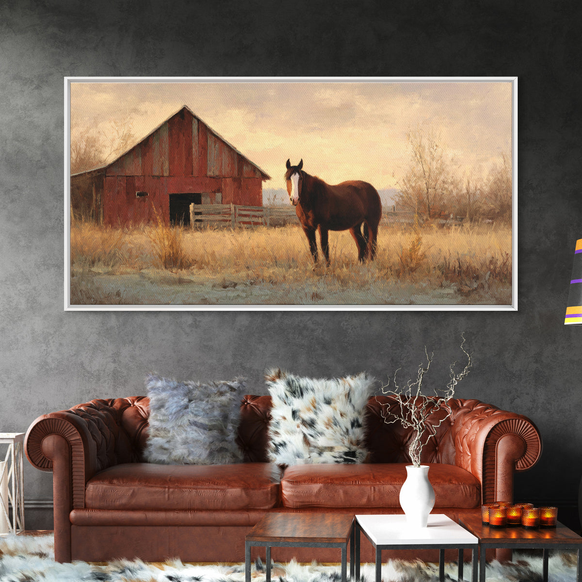 Quiet Horse Pasture at Sunset Framed Canvas Print, Guest Bedroom Art, Prints, Bedroom Decor, Abstract Art, Guest 165, GBA-2x1-65