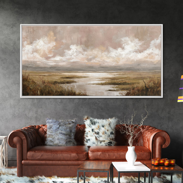 Romantic Cloudscape in Blush and Ivory Framed Canvas Print, Guest Bedroom Art, Minimalist Wall Art, Bedroom Decor, Guest, GBA-2x1-79