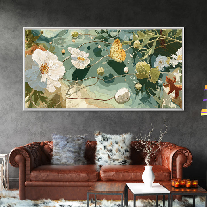 Garden Butterfly and Flowers Specimen Study Framed Canvas Print, Guest Bedroom Art, Home, Bedroom Decor, Fine Art, Guest, GBA-2x1-91