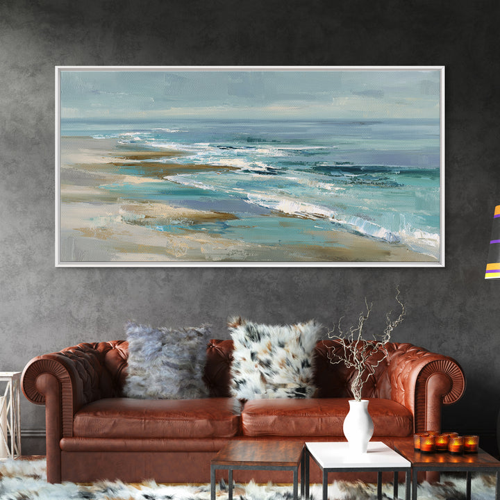 Coastal Dunes in Pale Blue and Sand Framed Canvas Print, Guest Bedroom Art, New Home Gift, Bedroom Decor, Fine Art, Guest, GBA-2x1-97