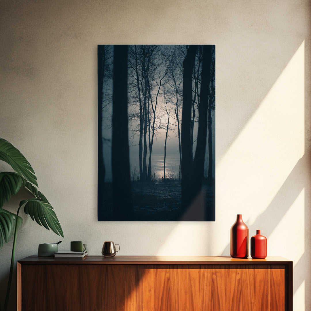 Monochrome Forest Silhouette Framed Canvas Print, Guest Bedroom Art, Contemporary Art, Bedroom Decor, Fine Art, Guest, GBA-2x3-21