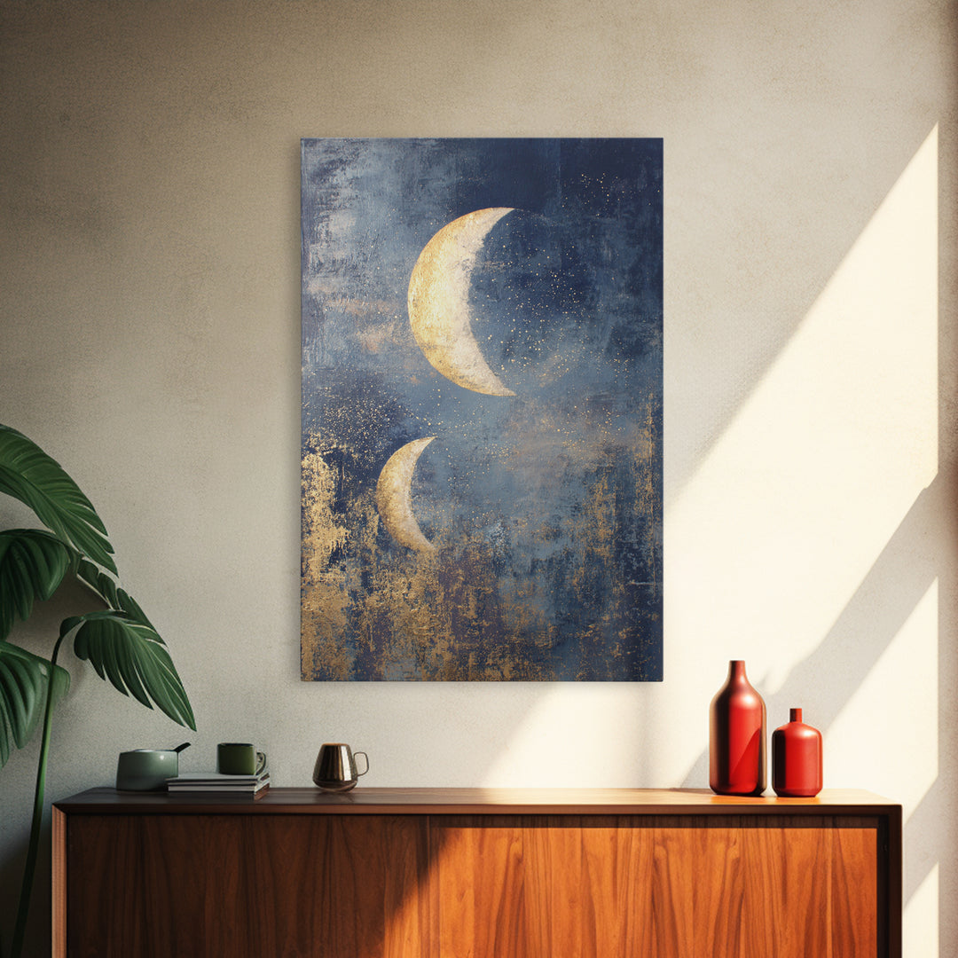 Minimal Moon and Stars Composition Framed Canvas Print, Guest Bedroom Art, Funky Wall Art, Bedroom Decor, Fine Art, Guest, GBA-2x3-24