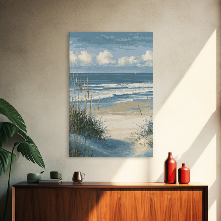 Coastal Dunes in Pale Blue and Sand Framed Canvas Print, Guest Bedroom Art, Wall Decor, Bedroom Decor, Fine Art, Guest, GBA-2x3-37
