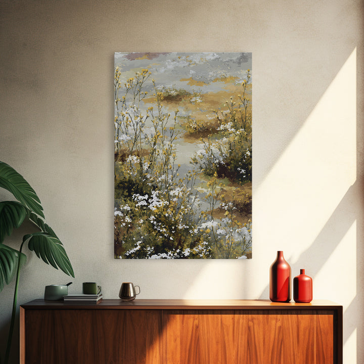 Sunlit Meadow with Delicate Flowers Framed Canvas Print, Guest Bedroom Art, Wall Art, Bedroom Decor, Fine Art, Guest, GBA-2x3-47