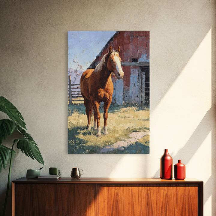 Quiet Horse Pasture at Sunset Framed Canvas Print, Guest Bedroom Art, Home, Bedroom Decor, Oil Painting, Guest, GBA-2x3-53