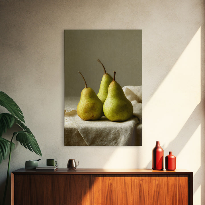 Classic Pear Still Life for Cozy Hospitality Framed Canvas Print, Guest Bedroom Art, Living Room Decor, Bedroom Decor, Guest, GBA-2x3-76