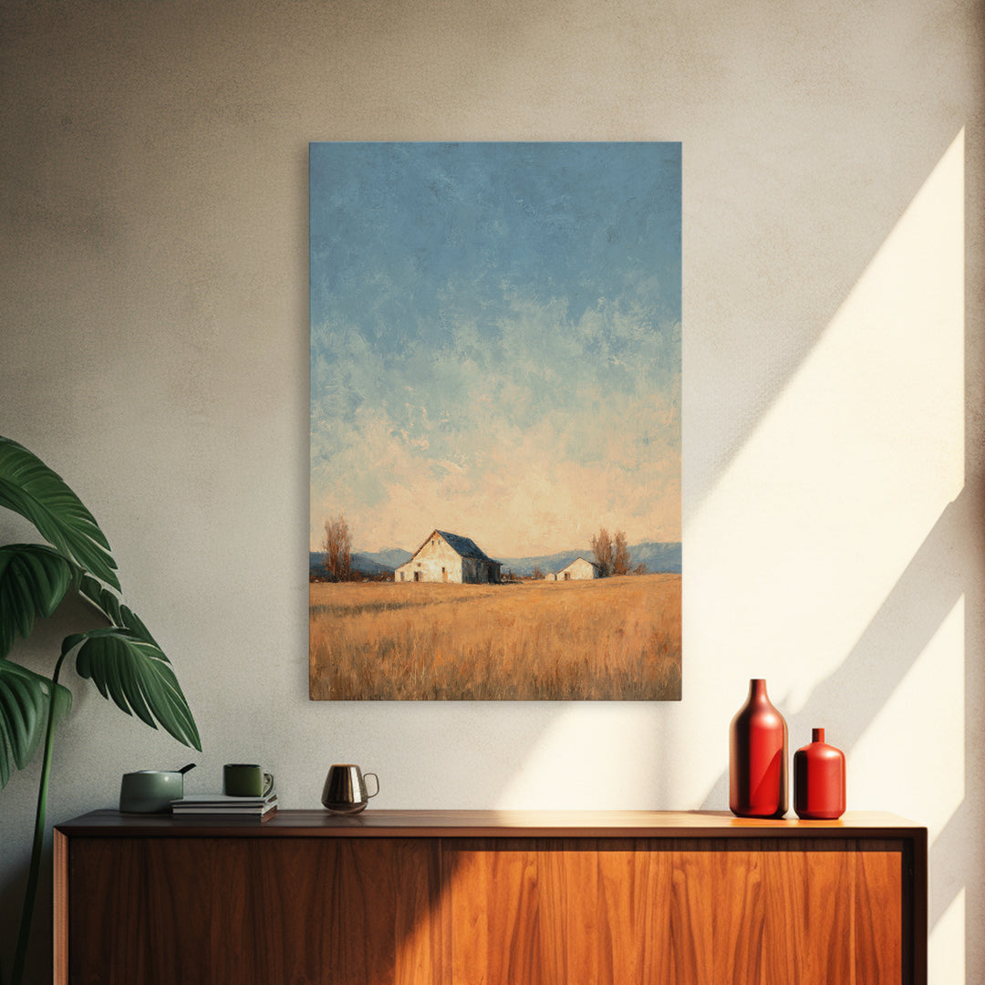 Quiet Horse Pasture at Sunset Canvas Print, Guest Bedroom Art, New Home Gift, Bedroom Decor, Guest, Minimalist Wall Art, GBA-2x3-77
