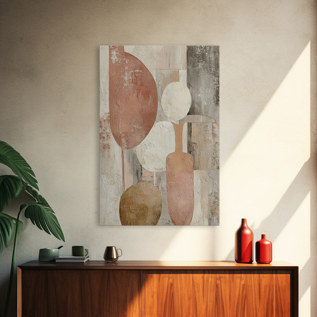 Warm Terracotta Shapes Framed Canvas Print, Guest Bedroom Art, Digital Prints, Bedroom Decor, Abstract Art, Guest, GBA-2x3-78