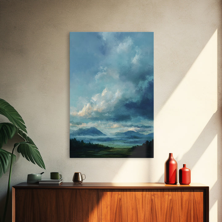 Soft Mountain Horizon Framed Canvas Print, Guest Bedroom Art, Living Room Decor, Bedroom Decor, Oil Painting, Guest, GBA-2x3-87