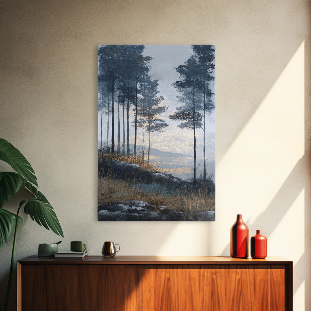Monochrome Forest Silhouette Framed Canvas Print, Guest Bedroom Art, Bedroom Decor, Fine Art, Guest, Above Bed Decor, GBA-2x3-93