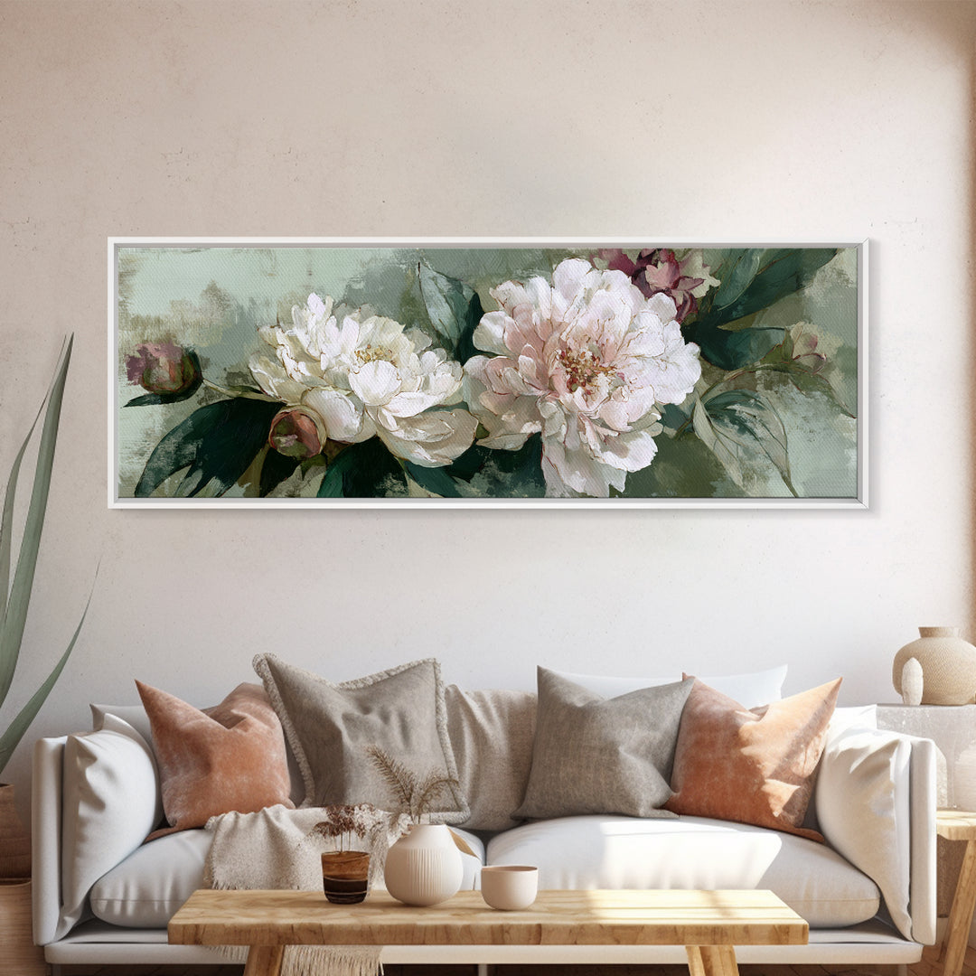 Neutral Peony Painting Framed Canvas Print, Guest Bedroom Art, Printable Art, Bedroom Decor, Abstract Art, Guest, GBA-3x1-1