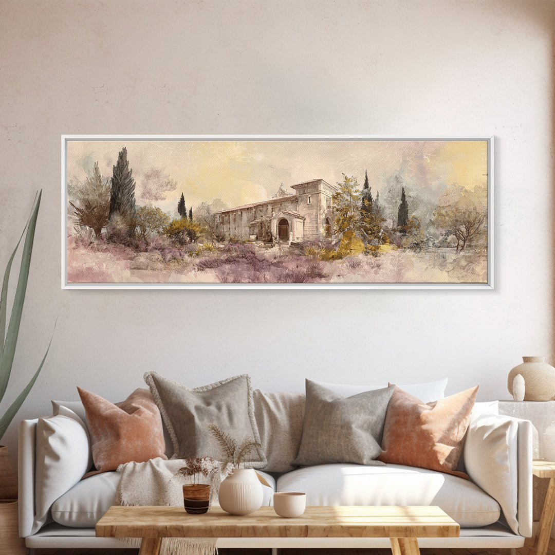 Lavender Field under Pale Sky Canvas Print, Guest Bedroom Art, Trendy Wall Art, Bedroom Decor, Watercolor Art, Guest, GBA-3x1-11
