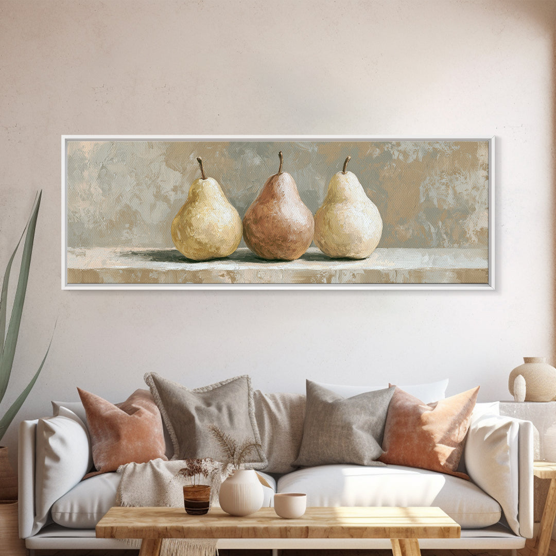 Classic Pear Still Life for Cozy Hospitality Framed Canvas Print, Guest Bedroom Art, Funky Wall Art, Bedroom Decor, Guest, GBA-3x1-12