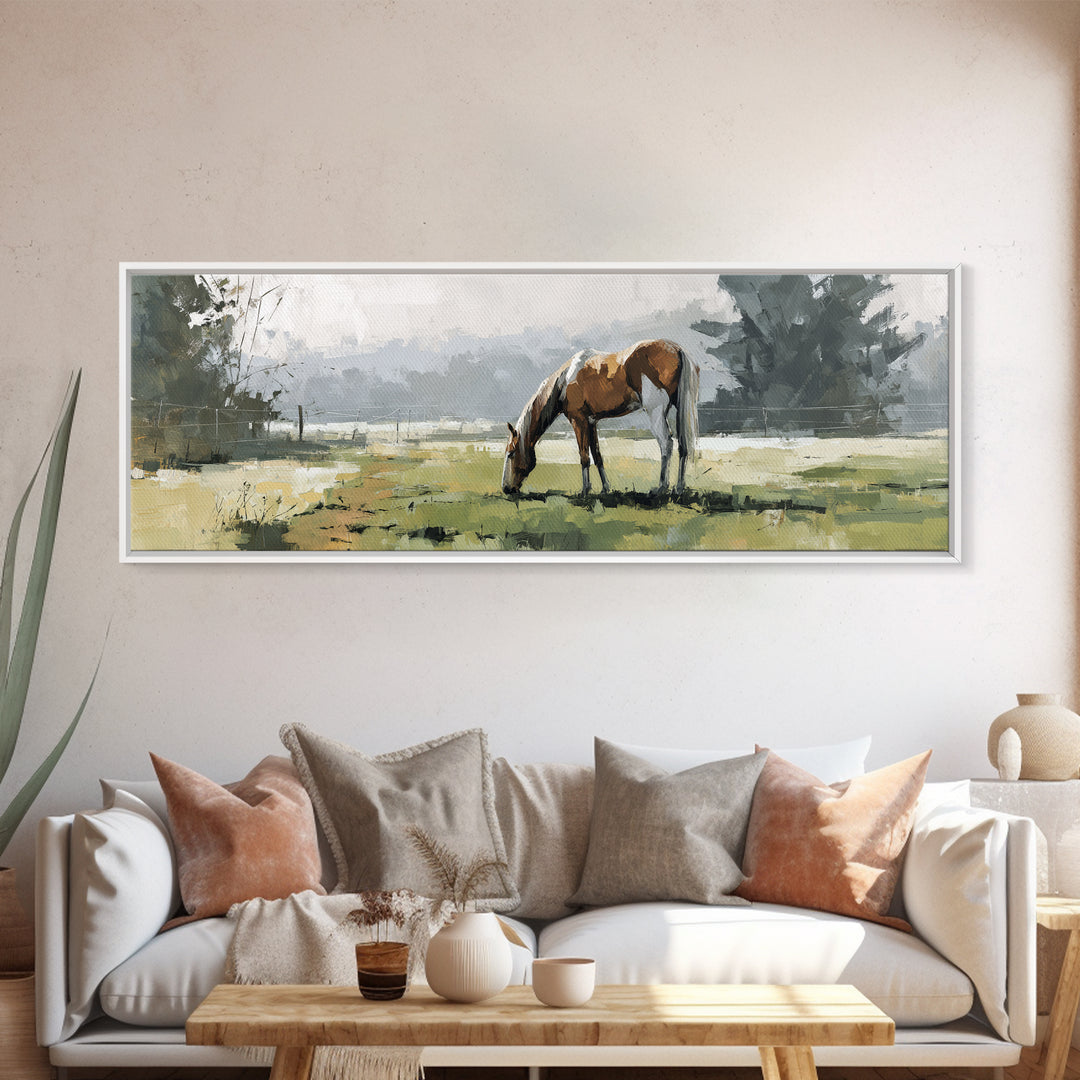 Quiet Horse Pasture at Sunset Canvas Print, Guest Bedroom Art, Bedroom Decor, Fine Art, Guest, Above Bed Decor, Funky Wall Art, GBA-3x1-13