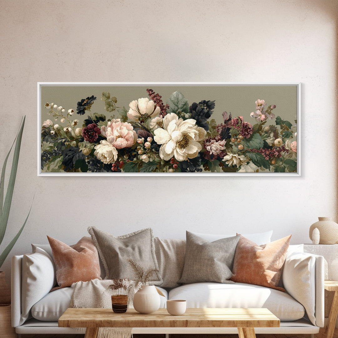 Welcoming Wildflower Bouquet Framed Canvas Print, Guest Bedroom Art, Set of 3 Wall Art, Bedroom Decor, Watercolor Art, Guest, GBA-3x1-17