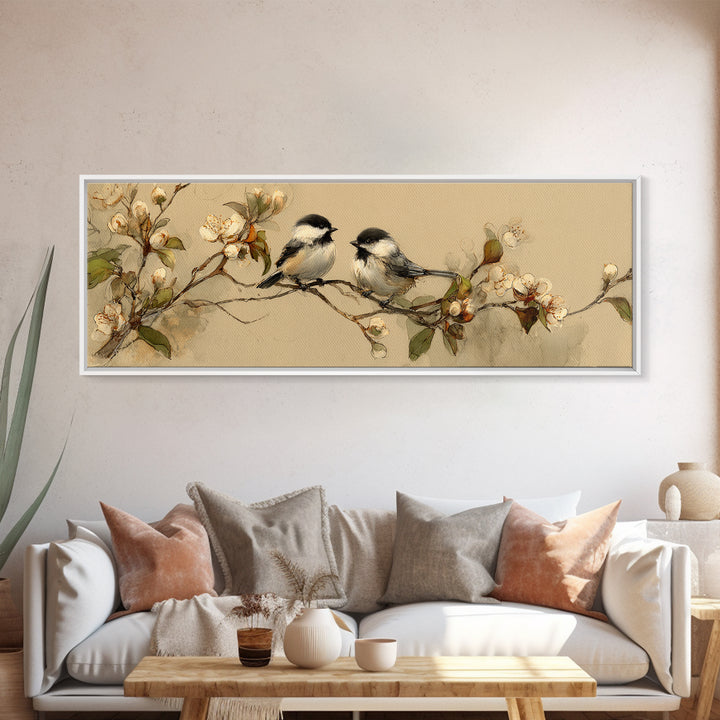 Small Bird Pair on Flowering Branch Canvas Print, Guest Bedroom Art, Downloadable Prints, Bedroom Decor, Oil Painting, Guest, GBA-3x1-20
