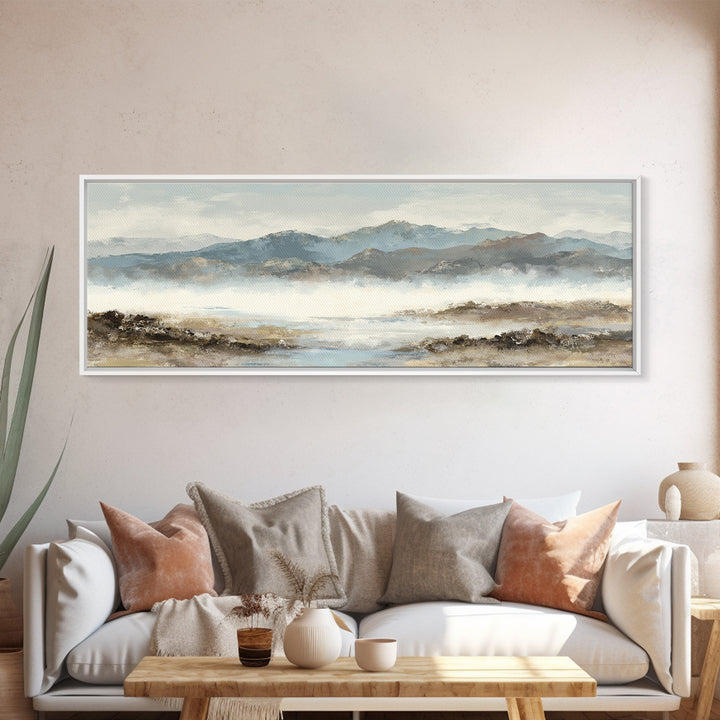 Soft Mountain Horizon Framed Canvas Print, Guest Bedroom Art, Boho Decor, Bedroom Decor, Fine Art, Guest, Digital Prints, GBA-3x1-23