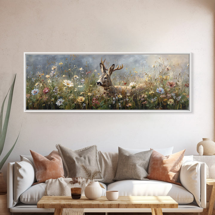 Sunlit Meadow with Delicate Flowers Canvas Print, Guest Bedroom Art, Luxury Decor, Bedroom Decor, Fine Art, Guest, Home, GBA-3x1-31