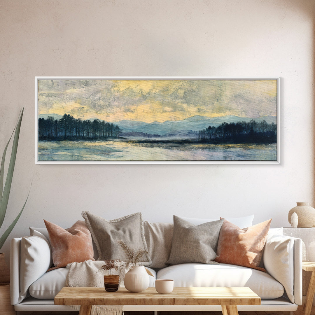 Quiet Lake Landscape at Early Morning Canvas Print, Guest Bedroom Art, Farmhouse Decor, Bedroom Decor, Fine Art, Guest, GBA-3x1-42
