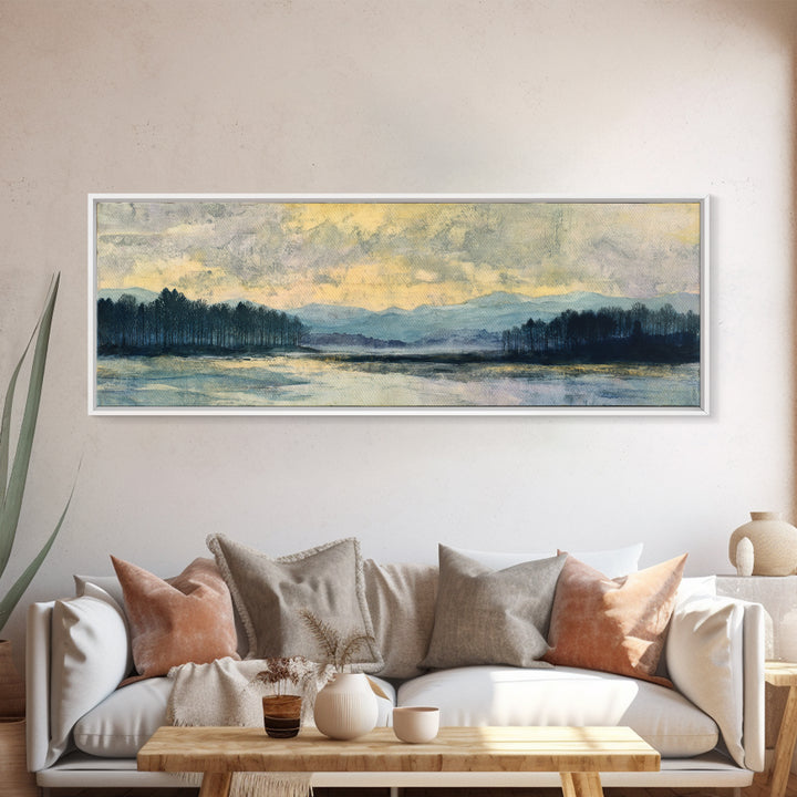 Quiet Lake Landscape at Early Morning Canvas Print, Guest Bedroom Art, Farmhouse Decor, Bedroom Decor, Fine Art, Guest, GBA-3x1-42