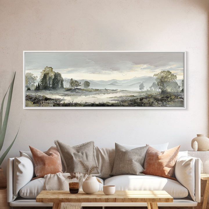 Monochrome Forest Silhouette Framed Canvas Print, Guest Bedroom Art, Bedroom Wall Decor, Bedroom Decor, Oil Painting, Guest, GBA-3x1-53