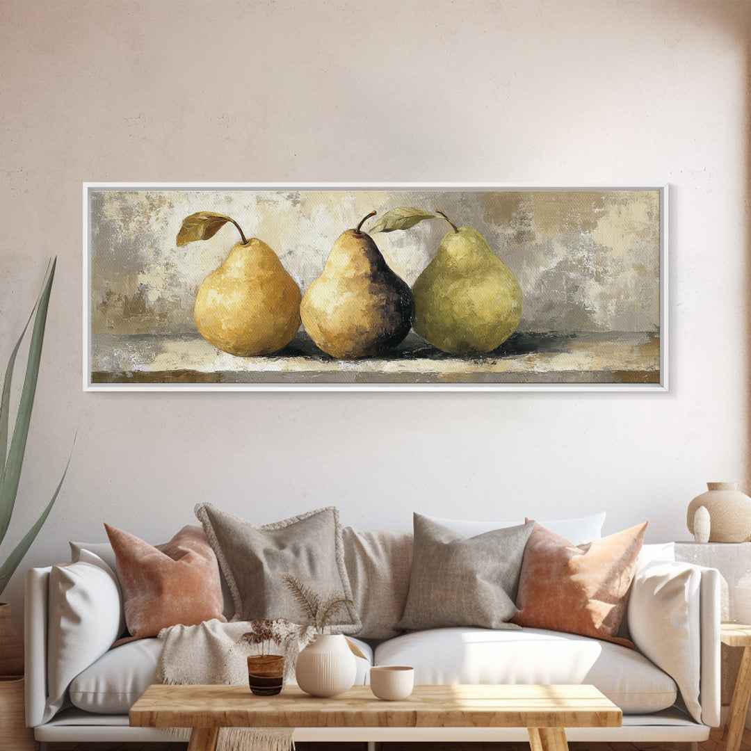 Classic Pear Still Life for Cozy Hospitality Framed Canvas Print, Guest Bedroom Art, Boho Decor, Bedroom Decor, Fine Art, Guest, GBA-3x1-60