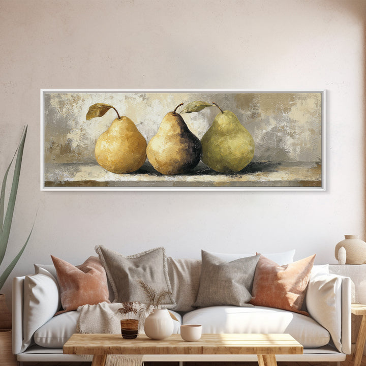 Classic Pear Still Life for Cozy Hospitality Framed Canvas Print, Guest Bedroom Art, Boho Decor, Bedroom Decor, Fine Art, Guest, GBA-3x1-60