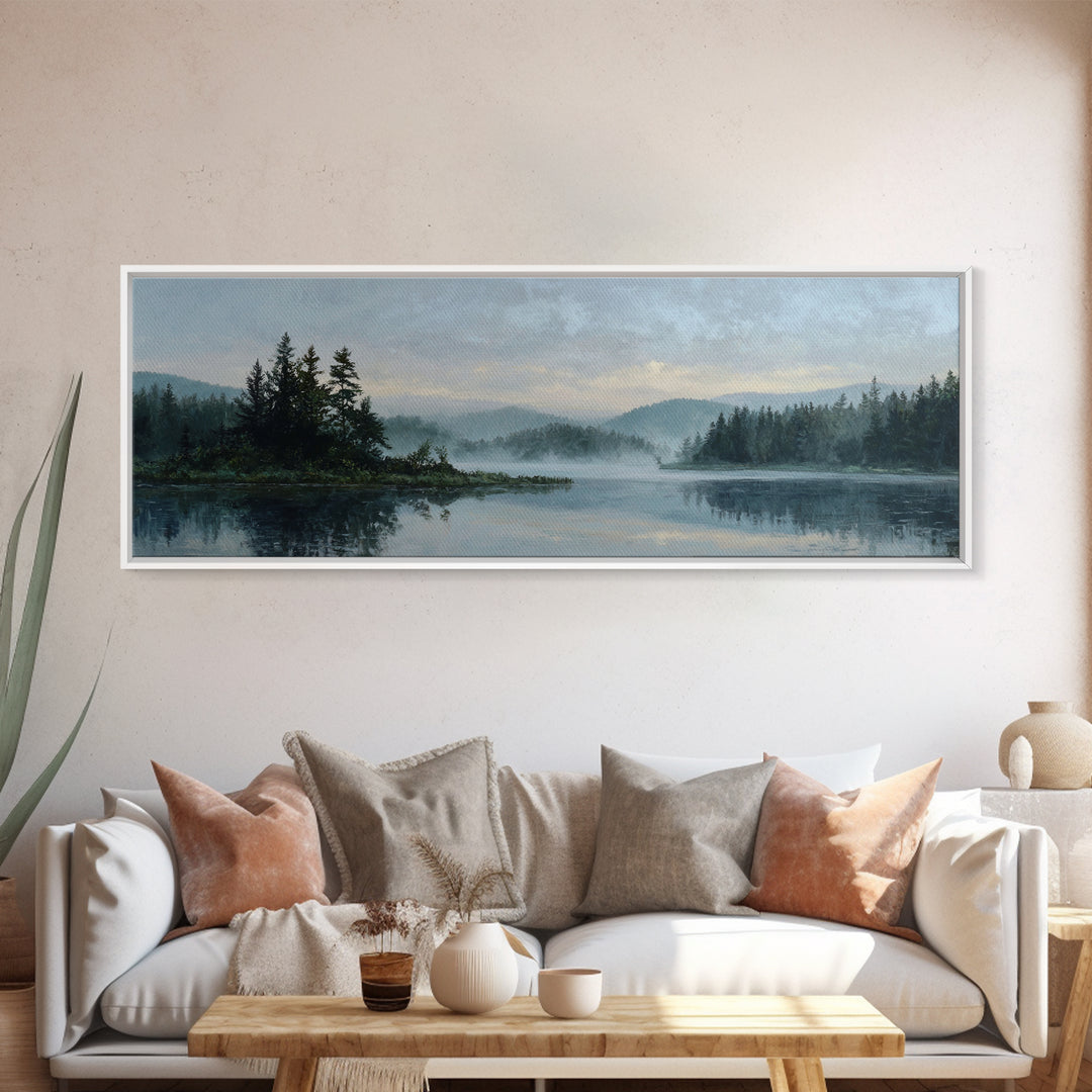 Quiet Lake Landscape at Early Morning Canvas Print, Guest Bedroom Art, Farmhouse Decor, Bedroom Decor, Fine Art, Guest, GBA-3x1-66