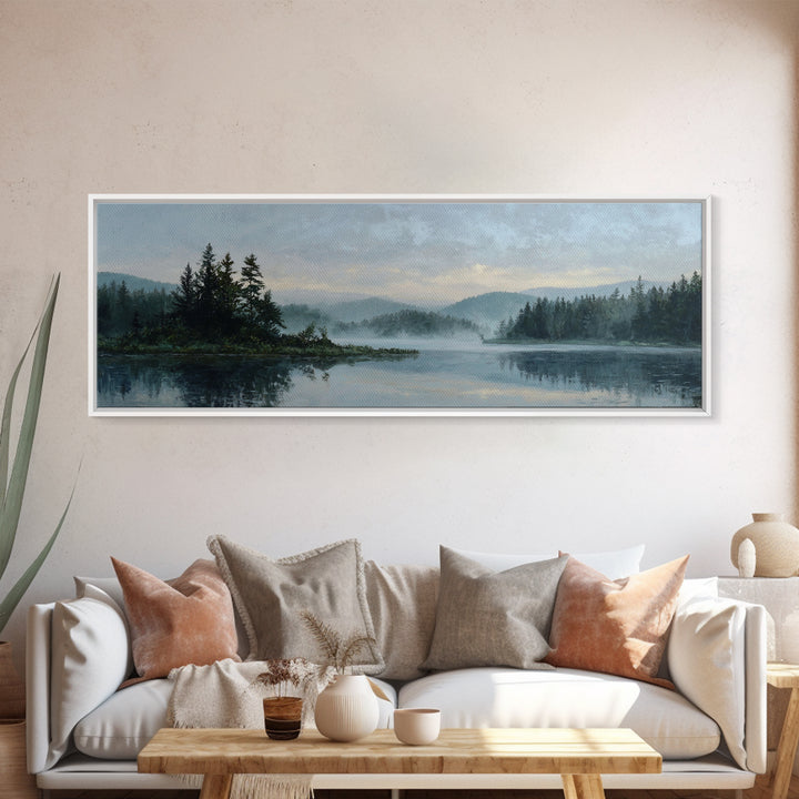 Quiet Lake Landscape at Early Morning Canvas Print, Guest Bedroom Art, Farmhouse Decor, Bedroom Decor, Fine Art, Guest, GBA-3x1-66
