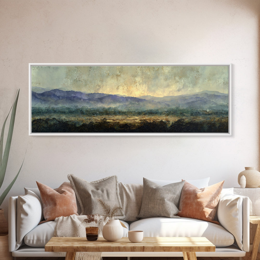 Soft Mountain Horizon Canvas Print, Guest Bedroom Art, Wall Art Prints, Bedroom Decor, Oil Painting, Guest, Cat Wall Art, GBA-3x1-71