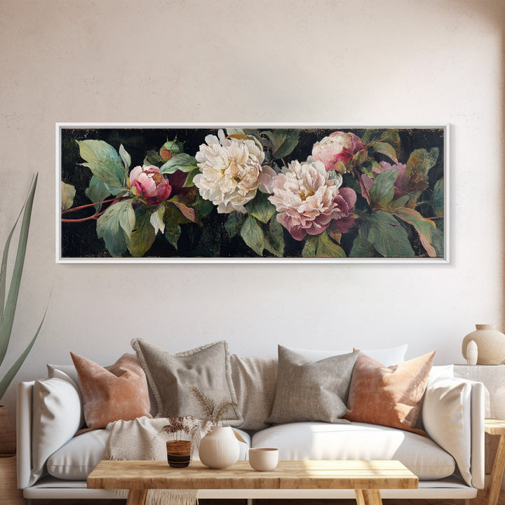 Neutral Peony Painting Framed Canvas Print, Guest Bedroom Art, Minimalist Wall Art, Bedroom Decor, Guest, Luxury Decor, GBA-3x1-73