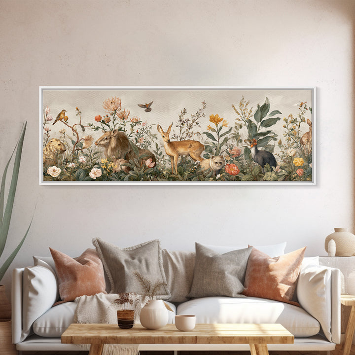 Sunlit Meadow with Delicate Flowers Framed Canvas Print, Guest Bedroom Art, Bedroom Decor, Watercolor Art, Guest, GBA-3x1-79