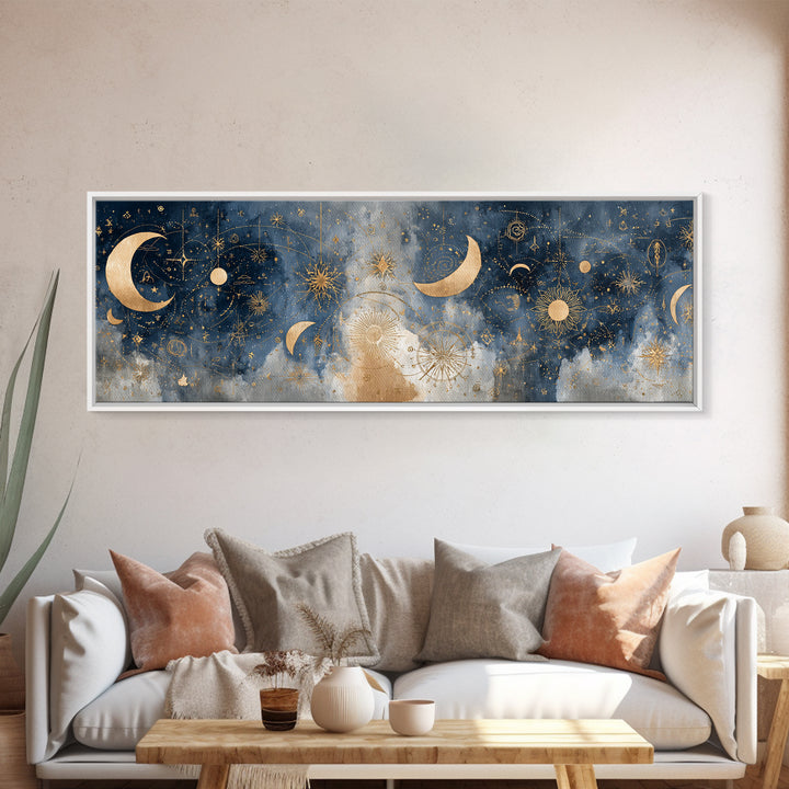 Minimal Moon and Stars Composition Canvas Print, Guest Bedroom Art, Above Bed Decor, Bedroom Decor, Fine Art, Guest, Boho Decor, GBA-3x1-8